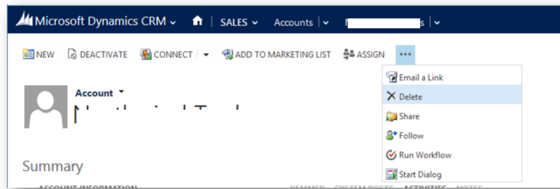 Microsoft CRM 2013 Additional Features command bar